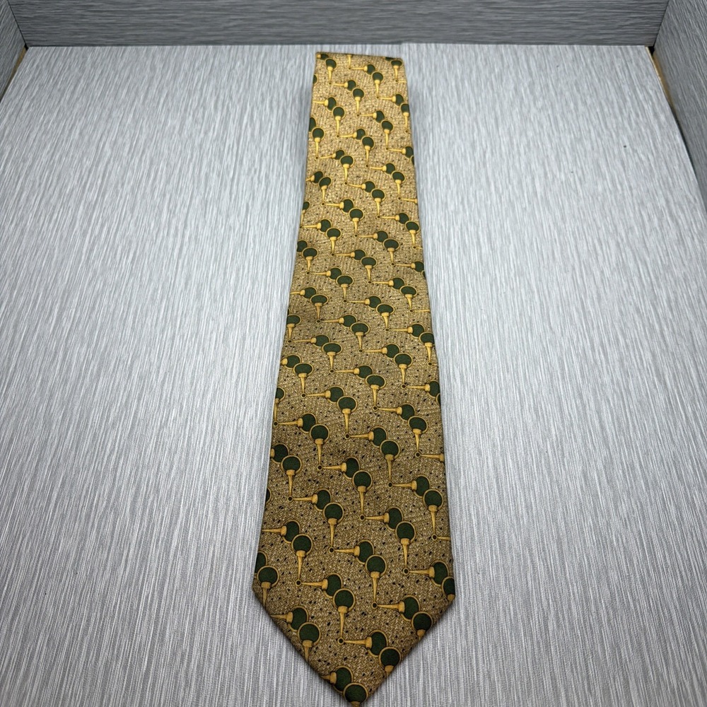 Brooks Brothers Horse Bit Equestrian Silk Tie Gold Green USA‎ Made Classic